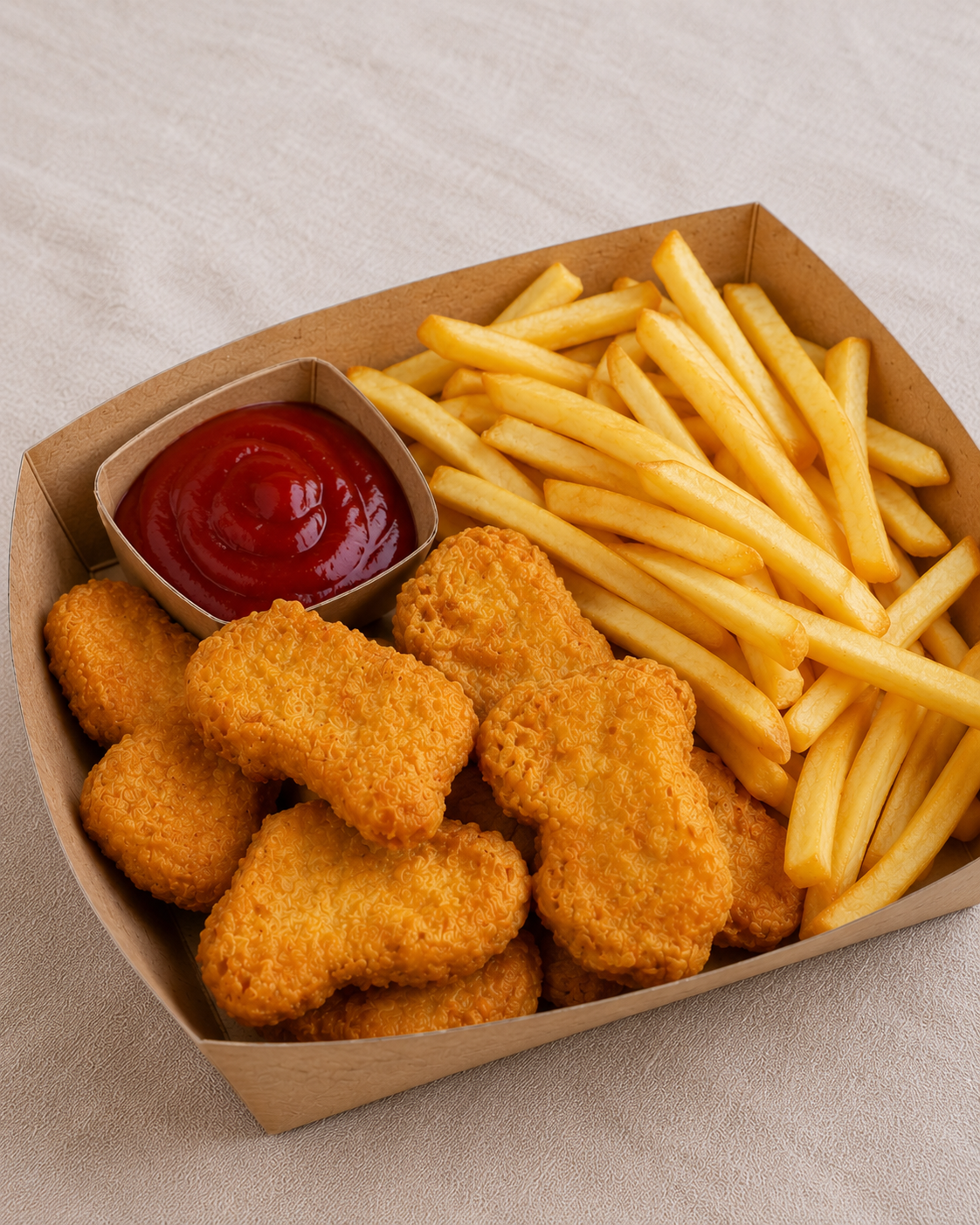 Chicken nuggets sült burgonyával, ketchuppal